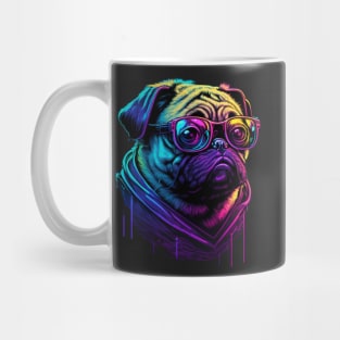 Synthwave/Retrowave neon PUG with Glasses Mug